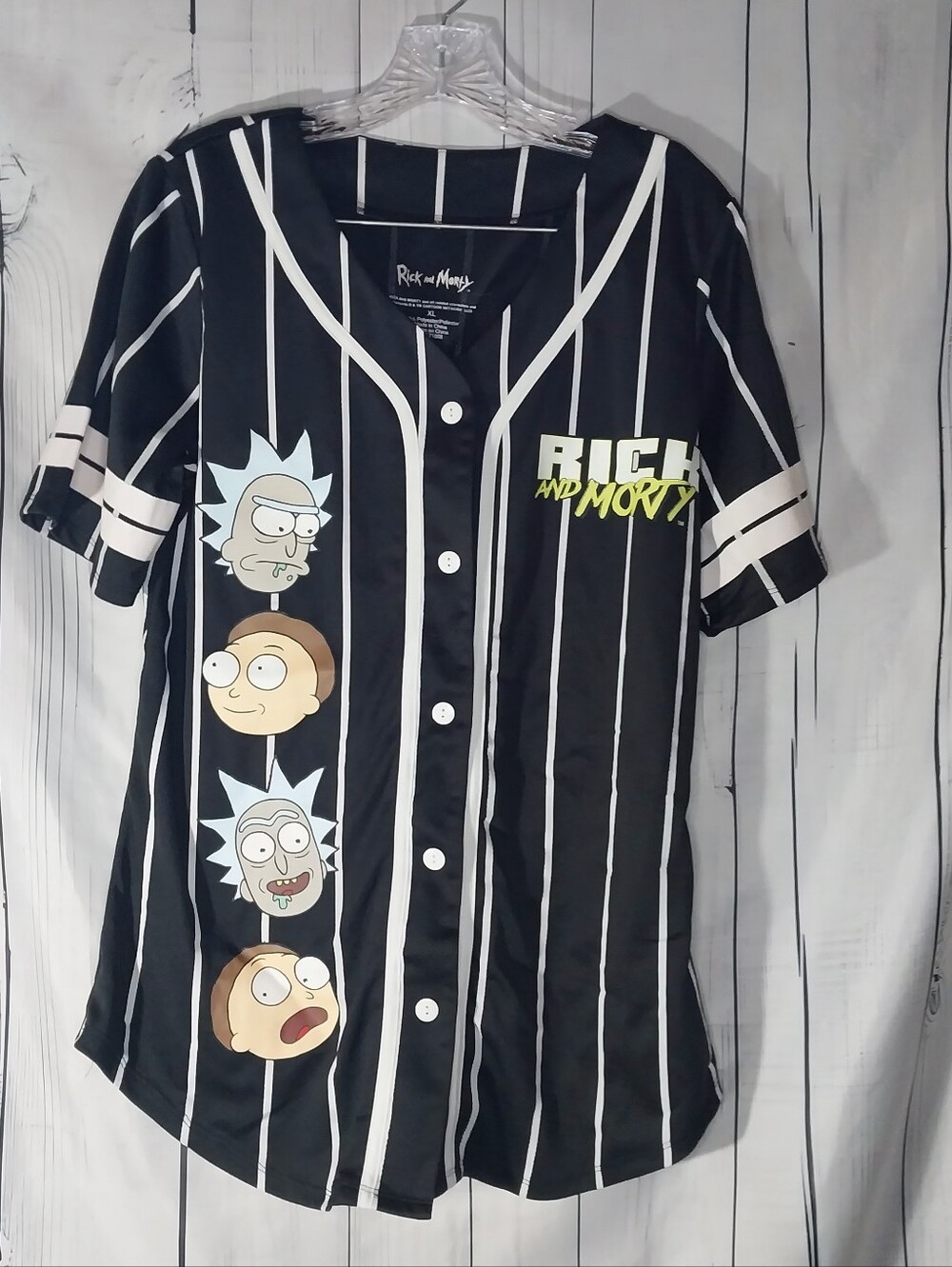 Rick and Morty Cartoon Network Black & White Pinstripe Y2K Baseball Jersey